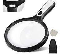 Magnifying Glass with Light, 4.92 Inch Large Magnifier, 2X 5X Handheld Illuminated Lighted Magnifier with 4 Bright LED Lights, Storage Bag, Clean Cloth for Seniors Reading, Kids Exploring, Map (Black)