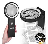 Magnifying Glass with Light and Stand, 10X Large Handheld Magnifying Glasses 18 LED Illuminated Lighted Magnifier for Macular Degeneration, Seniors Reading, hobbies, Coins, Jewelry (Black&White)