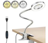 Magnifying Glass with Light and Stand, 10X Magnifiers Lamp with Clamp, 3 Modes Magnifying Glasses for Hobbies, Craft, Reading (Silver)