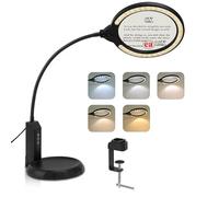Magnifying Glass with Light and Stand, 15X & 8X Magnifying Lamp with Clamp, 5 Color Lighting Modes Stepless Dimmable LED Desk Lamp Hands Free for Crafts Hobby Reading Painting Sewing Close Work