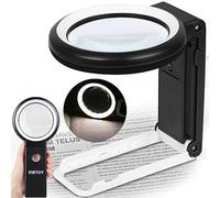 30X 40X Magnifying Glass with Light and Stand, Folding Handheld Magnifying Glass 18 LED Illuminated Lighted Magnifier for Macular Degeneration, Seniors Reading, Close Work, Coins, Jewelry (Black-w）