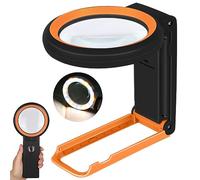 Magnifying Glass with Light and Stand, Folding Handheld Magnifying Glass 18 LED Illuminated Lighted Magnifier for Macular Degeneration, Seniors Reading, Close Work, Coins, Jewelry (Black-o)