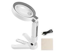 Magnifying Glass with Light and Stand, Rechargeable Magnifier, 5 x 11 x Foldable Reading Magnifier with 18 LED Power Indicators, Handheld Magnifier for Reading Small Print, Jewellery and Checking