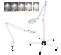 Magnifying Glass with Light and Stand, Super Bright 2200 Lumens LED Magnifier with 5 Wheels Rolling Base, 5 Color Modes, Stepless Dimming Illuminated Magnifier for Aesthetic Facial Salon