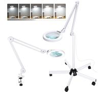 Magnifying Glass with Light and Stand, Super Bright 2200 Lumens LED Magnifier with 5 Wheels Rolling Base, 5 Color Modes, Stepless Dimming Illuminated Magnifier for Aesthetic Facial Salon