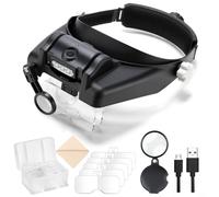 Magnifying Glass with Light Hands Free - 1X to 14X Magnifying Glasses for Close Work, Adjustable Jewelers Loupe Headset with 1x, 1.5X, 2X, 2.5X, 3.5X Interchangeable Lenses for Hobby, Coins, Crafts