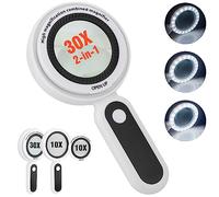 Magnifying Glass with Light, Illuminated 30X 10X Magnifier with 21 LED Light, Reading Magnifying Glass for Seniors Large, Inspection, Coins, Stamps, Map, Inspection, Macular Degeneration (White)