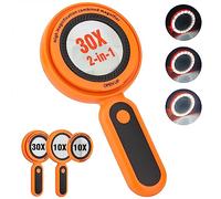 Magnifying Glass with Light, Illuminated 30X 10X Magnifier with 21 LED Light, Reading Magnifying Glass for Seniors Large, Inspection, Coins, Stamps, Map, Inspection, Macular Degeneration (Orange)