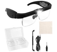 Magnifying Glasses with 4 LED Lights, Headband Magnifier with 5 Detachable Lenses 0.75X, 1.25X, 2X, 3X, 4X-Rechargeable Hands Free Lighted Head Magnifier Glass for Crafts, Cross Stitch, Hobby