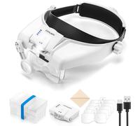 Magnifying Glasses with Light, Headband Magnifying Glasses for Close Work, 1x - 14x Hands-free Magnification Headset with 5 Lenses & Two Led Lamps, Jewelers Loupe Visor Head Magnifier for Hobby, Craft