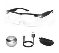 Magnifying Glasses with Lights, 200% LED Reading Wearable Glasses, Hands Free Rechargeable Lighted Magnifier Eyeglasses for Hobbies, Reading, Close Work, Crafts, Jewellers (Black) (200%)