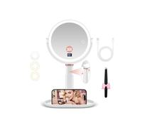Magnifying Mirror with Light 30X/1X Double Sided, Makeup Mirror with Light & Tweezer, 3 Color Modes with Adjustable Brightness & Height, 360° Rotation Remaining Capacity Display (white)