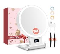 Magnifying Mirror with Light, 30X/1X Double Sided Tabletop Portable Lighted Makeup Beauty Mirror, 3 Color Lighting, Dimmable Touch Screen,Cosmetic Mirror with Lights for Makeup/Travel