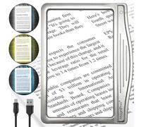 MagniPros 5X [Rechargeable] Large Ultra Bright LED Page Magnifier with Anti-Glare Lens & 3 Stepless Color Light Modes to Relieve Eye Strain-Ideal for Reading Small Prints, Low Vision and Seniors