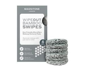 Magnitone WipeOut Bamboo Swipes Eco Friendly Microfibre Makeup Remover Pads, Remove Makeup with Water, 6x Reusable Removal Cleansing Pads, Use on Sensitive Skin, Eyes and Lips, No Cleanser Needed