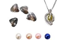 Magnitt Freshwater Oysters With Pearls Love Pear Necklace Kit Various Shining Meaningful Color locket Cage Silver Necklace Pendant 18'' Gift for Daughter, sister, mom,lover (4PCs/Lot, Ball Necklace)