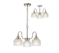 Magnolia 3 Arm Dual Mount Ceiling Light - Polished Nickel with Clear Prismatic Glass