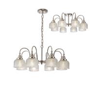 Magnolia 8 Arm Dual Mount Ceiling Light - Polished Nickel with Clear Prismatic Glass