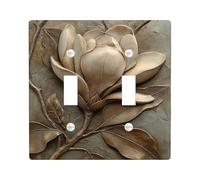 Magnolia Double Light Switch Cover Plate, Natural Elegant Leaves Stem Spring Beige Plastic Standard Size Toggle Light Switch Cover for Living Room Bedroom Home Office Decor