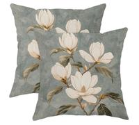 Magnolia Floral Pillow Covers Set of 2, Soft White Flowers Plant Throw Pillows Case, Spring Decorative Square Cottage Decor Cushion Covers for Home Sofa Bed Couch 18x18 Inch