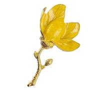 Magnolia Flower Brooches Pins, Vintage Elegant Corsage Pin Accessories, Crystal Brooch for Suit Scarf Hat, Dress and Coats(1pcs Yellow)