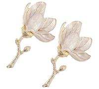Magnolia Flower Brooches Pins, Vintage Elegant Corsage Pin Accessories, Crystal Brooch for Suit Scarf Hat, Dress and Coats(2pcs White)