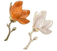 Magnolia Flower Brooches Pins, Vintage Elegant Corsage Pin Accessories, Crystal Brooch for Suit Scarf Hat, Dress and Coats(White Orange)