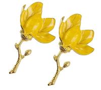 Magnolia Flower Brooches Pins, Vintage Elegant Corsage Pin Accessories, Crystal Brooch for Suit Scarf Hat, Dress and Coats(2pcs Yellow)