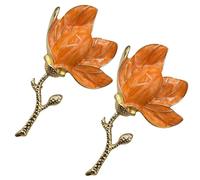 Magnolia Flower Brooches Pins, Vintage Elegant Corsage Pin Accessories, Crystal Brooch for Suit Scarf Hat, Dress and Coats(2pcs Orange)