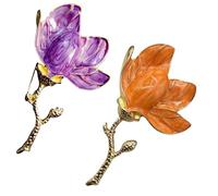Magnolia Flower Brooches Pins, Vintage Elegant Corsage Pin Accessories, Crystal Brooch for Suit Scarf Hat, Dress and Coats(Purple Orange)