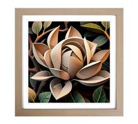 Magnolia Flower Constructivism Framed Wall Art Print, Ready to Hang Picture for Living Room Bedroom Home Office, Oak 18 x 18 Inch (45 x 45 cm)