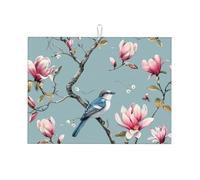 Magnolia Flower Dish Drying Mat Absorbent Draining Board Pad for Kitchen Counter Chinese Bird Coffee Mat Dishes Drainer Protector with Hanging Loop 18 x 24 Inch