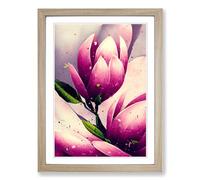 Magnolia Flower Paint Splatter Vol.1 Framed Wall Art Print, Ready to Hang Picture for Living Room Bedroom Home Office, Oak A2 (48 x 66 cm)