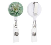 Magnolia Flower Silk Texture on Light Green Retractable Badge Holder Reel Clip ID Card Holder for Doctor Nurse Student Office Worker