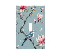 Magnolia Flower Single Rocker Light Switch Cover Plate, Chinese Bird Decorative Wall Plate, Easy to Install, Outlet Cover for Home Office Kitchen Apartment