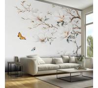 Magnolia Flower Wallpaper for Living Room - Butterfly Floral Wall Paper, Magnolia Home Decor, Non-Woven Waterproof Print Wallpapers for Bedroom, Feature Walls Mural 450x315 cm - RvX234