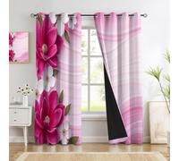 Magnolia Flower Wavy Texture Blackout Curtains Modern Minimalist Noise Reduce Curtain for Bedroom, Living Room Home Decor Window Curtains, Eyelet Thermal Curtain & Drapes 2 Panels W66 x L90 Inch