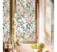 Magnolia Flower Window Privacy Faux Stained Glass Stickers, Rainbow Tinted Window Film Sun Blocking, 17" W x 39.37" L