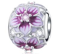 Magnolia Flowers Charms fit Pandora Valentines Bracelet, 925 Sterling Silver Magnolia Bloom Pale Cerise Enamel CZ Beads, First Mothers Day Gift for Girlfriends/Daughter/Best Mum
