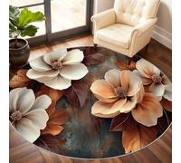 Magnolia Round Rugs for Dining Table, Flowers Rug 90cm, Retro Floral Circle Rug, Washable Round Area Rugs for Living Room Bedroom Under the Sofa