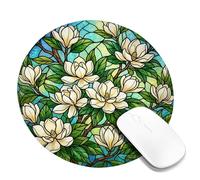 Magnolia Small Mouse Pad, Floral Leaves Branches Spring Green Round Rubber Smooth Portable Mini Desk Mousepad Idea for Home Office Desk Laptop Gamers Gift Round 8x8 Inch