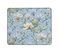 Magnolia Small Mouse Pad, Floral Nature Flower Leaf Spring Blue Square Rubber Washable Portable Travel Mousepad Desk Accessories for Gaming Computer Laptop Square 8x10 Inch