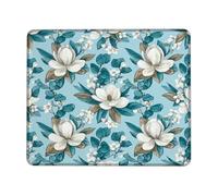 Magnolia Small Mouse Pad, Floral Nature Leaves Flowers Spring Blue Square Rubber Non Slip Portable Cloth Mousepad Idea for Home Office Desk Laptop Gamers Gift Square 8x10 Inch