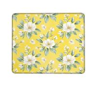 Magnolia Small Mouse Pad, Floral Nature Leaves Flowers Spring Yellow Square Rubber Non Slip Aesthetic Mousepads for Desk Desk Accessories for Gaming Computer Laptop Square 8x10 Inch