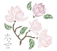 Magnolia Stencil, 16.5 x 16.5 cm (S) - Classic Flower Floral Ancient Tree Stencils for Painting Template