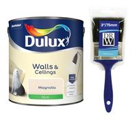 Magnolia Walls & Ceilings Silk Emulsion Paint 2.5L + 3" Emulsion Paint Brush - Smooth Washable Silk Finish, Quick Dry, Low-VOC, Easy Application for Interior Walls & Ceilings