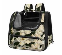 Magnolias Flower Pattern Breathable Cat Carrier Backpack - Lightweight Pet Travel Bag for Kitties, Small Dogs & Puppies | Airline-Approved, Anti-Escape Design