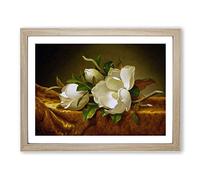 Magnolias On Gold Velvet By Martin Johnson Heade Classic Painting Framed Print | A2 Oak Framed Wall Art | Ready to Hang | Classic Historical Picture | Living Room Bedroom Lounge Office