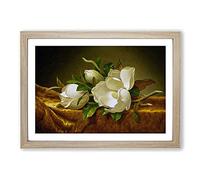 Magnolias On Gold Velvet by Martin Johnson Heade Framed Print | A2 Oak Framed Wall Art | Ready to Hang | Modern Nature Picture | Living Room Bedroom Lounge Office
