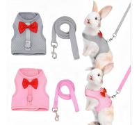 Magnoloran 2 Pack Adjustable Bunny Rabbit Harness and Leash Set Breathable Mesh Vest Harness for Rabbits Kitten Ferret Puppy Small Pets Walking Supplies-Grey&Pink,L